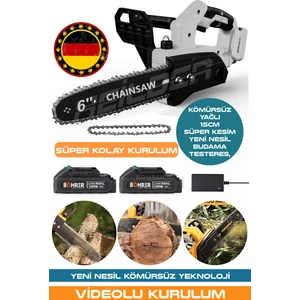Alman BA01063G V598/21V 6'' 15CM Kömürsüz Yeni Nesil Şarjlı Zincirli Budama Testeresi ve Ağaç Kesme Makinesi