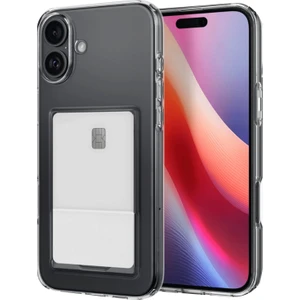 Bilişim Aksesuar Apple iPhone 16 Plus Kılıf Kartlıklı Şeffaf Kart Koymalı Silikon Yumuşak Kapak Kılıf- Şeffaf