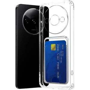  Xiaomi Poco C61 Kılıf Kartlıklı Şeffaf Kart Koymalı Silikon Yumuşak Kapak Kılıf- Şeffaf