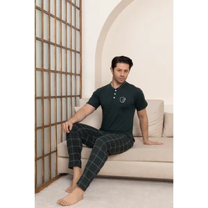 Erkek Penye Yeşil Kısa Kollu Altı Ekoseli Pijama Takımı