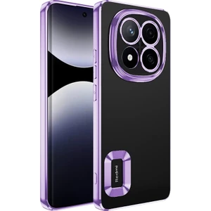 Xiaomi Poco X7 Kılıf Kamera Lens Korumalı Şeffaf Parlak Kenar Logo Açık Omega Kapak Mavi Siyah Gold Renk