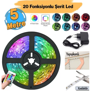 Uzaktan Kumandalı Şerit LED Lamba 5 Metre 20 Fonksiyonlu Işıldak Aydınlatma A Sınıfı 220 V Elektrik