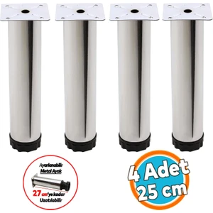 Mobilya Kanepe Baza Koltuk Metal Yükseltici Destek Ayağı Ayarlanabilir Krom Ayak 25 cm 4 Adet