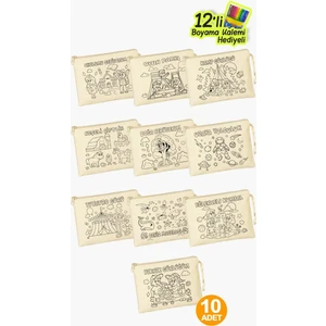 Çınar Bez Çanta Çınar Eğlenceli Aktiviteler Baskılı Boyama Cüzdanları 10 Adet 19x15 cm Renkli Desenli