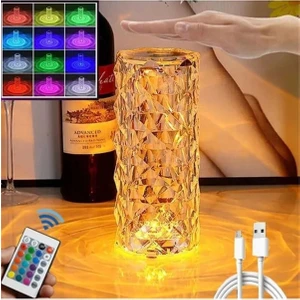 Kumandalı Kristal Masa Lambası Rgb Gece Lambası 16 Renk ve 4 Mod Dokunmatik Kontrol