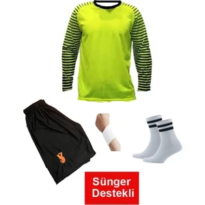 Kaleci Çocuk Forması Yeşil Sünger Destekli Çorap+Bileklik 4 Parça