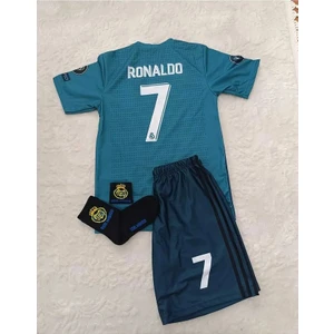 R. Madrid 2018 Cristiano Ronaldo Turkuaz Röveşata Çocuk Forması 4'Lü Set (Armalı Set)