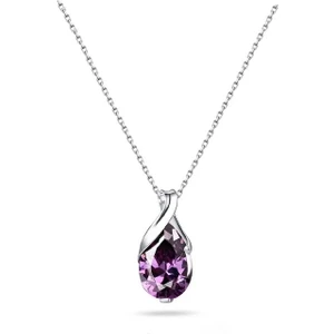 Gümüş Mor Taşlı Su Damlası Kadın Kolye