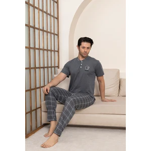 Erkek Penye Füme Kısa Kollu Altı Ekoseli Pijama Takımı