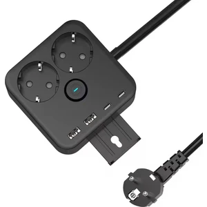 Akım Korumalı 2'li Priz Kablolu Fulltech 1.4 mt Kablolu Telefon Tutacaklı 2xusb 2xtype-C Girişli