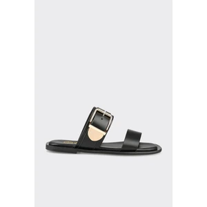 Kahve Deri Kadın Düz Terlik