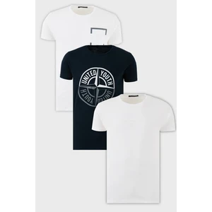 Pamuklu Slim Fit Bisiklet Yaka Baskılı 3'lü Paket T Shirt Erkek T Shirt 541S31
