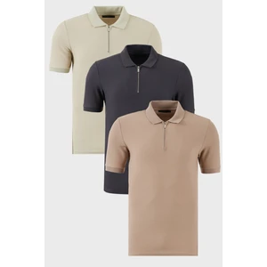 Pamuklu Regular Fit Yarım Fermuarlı 3'lü Paket Polo Yaka T Shirt Erkek Polo Yaka T Shirt 5902434S3