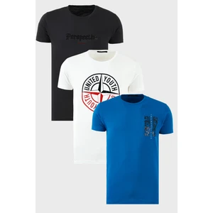 Pamuklu Slim Fit Bisiklet Yaka Baskılı 3'lü Paket T Shirt Erkek T Shirt 541S31