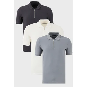 Pamuklu Regular Fit Yarım Fermuarlı 3'lü Paket Polo Yaka T Shirt Erkek Polo Yaka T Shirt 5902434S3