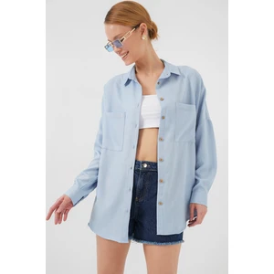 20126 Oversize Keten Gömlek - Mavi