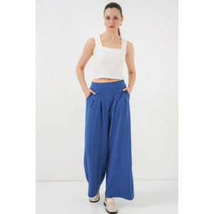 Kadın Geniş Paça Pileli Pantolon 6718 - Indigo