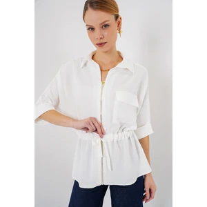 Fermuarlı Kadın Gömlek 0721 - Beyaz