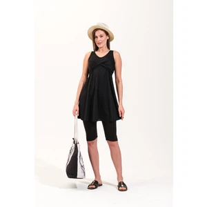 2257_KADIN 2'li Takım Taytlı Çapraz Bantlı Askılı Elbise Deniz/havuz Mayosu