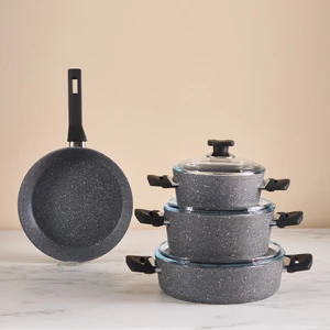 Biogranit Uraz 7 Parça Granit Kaplama Tencere Seti 18-22-26 cm İndüksiyon ve Fırın Kullanımına Uygun