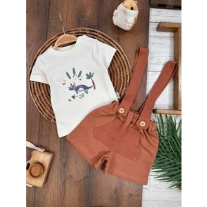 Kids Kingdom Yüksek Kalite Pamuklu Salopet Kanguru Cepli Çıtçıtlı Düğmeli 2li Erkek Bebek Takım