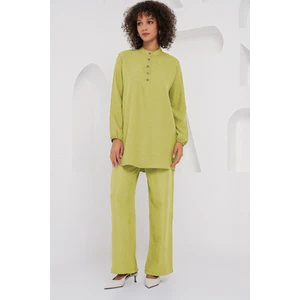 6678 Keten Tunik Pantolon Ikili Takım - G.yeşil