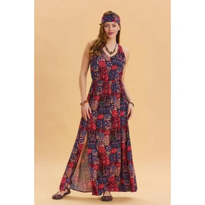 V Yaka Yırtmaçlı Günlük Elbise