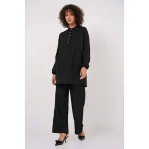 6678 Keten Tunik Pantolon Ikili Takım - Siyah