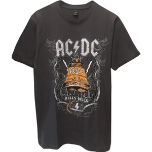 Rock Müzik Acdc Baskılı Gri Tişört