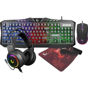 KM-404 Argentı Rainbow Aydınlatmalı USB Gaming Combo Q Klavye + Kulaklık + Mouse + Mousepad
