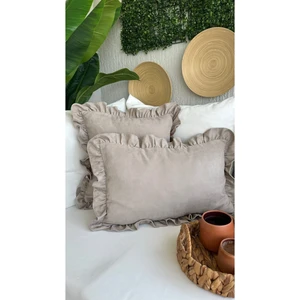 Vıntage Fırfırlı Vizon Rengi Kırlent Kılıfı 1AD