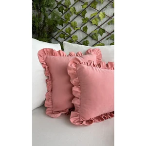 Vintage Fırfırlı Şeker Pembe Kırlent Kılıfı 1AD