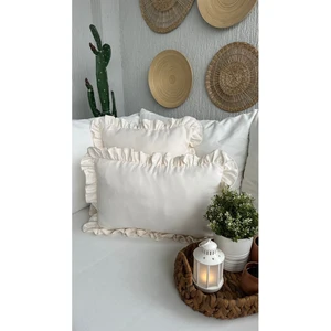 Vintage Fırfırlı Ekru Açık Krem Kırlent Kılıfı 1AD