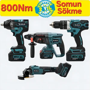 Assur Profesyonel 4'lü Set Şarjlı Delici Kırıcı Hilti 2-26+125MM TAŞLAMA+800NM Somun SÖKME+13MM Darbeli Matkap Mavi