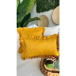 Vıntage Fırfırlı Hardal Sarısı Kırlent Kılıfı 1 Adet
