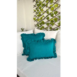 Vıntage Fırfırlı Petrol Yeşili Kırlent Kılıfı 1AD