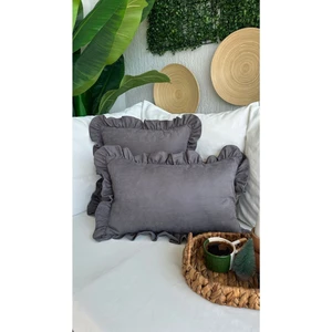 Vıntage Fırfırlı Antrasit Füme Gri Kırlent Kılıfı 1 Adet