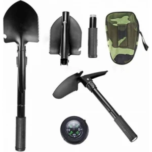 Katlanabilir Pusulalı Kazma Kürek Seti - Portatif ve Çok Amaçlı Kamp, Bahçe ve Arazi Için Yerden Tasarruf Sağlayan Hafif ve Dayanıklı Katlanabilir Portatif Kürek Seti Kamp ve Trekking Için Ideal