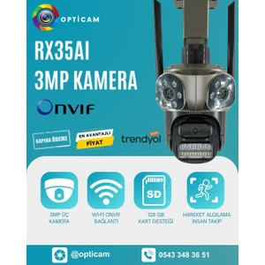 RX35AI 3 Kameralı Wifi Alarmlı Sirenli Sesli Akıllı Güvenlik Kamerası + 1.5A Adaptör
