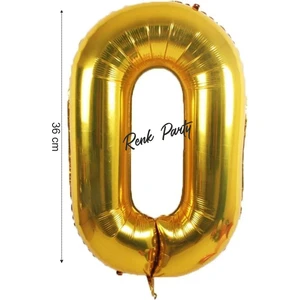 Folyo Balon 0 Rakamı Helyum Balon 36  cm  Gold Renk - 0 Yaş Balonu - 0 Rakam Balon - 16 Inch