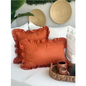 Vıntage Fırfırlı Kiremit Rengi Tarçın Kırlent Kılıfı 1 Adet