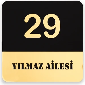 Gold Pleksi Yazılı Siyah Mdf Kapı Numarası Panosu – Modern Kapı Tabelası