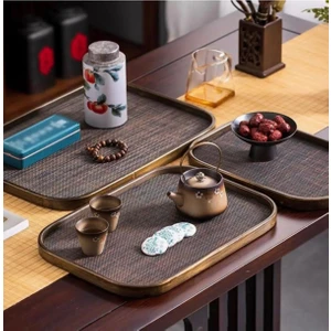 2'li Bambu Dikdörtgen Kaydırmaz Sunum Tepsi Seti – Çay, Kahve ve Yemek Için