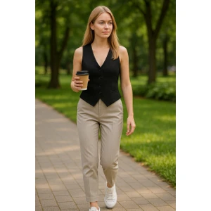 Kadın Siyah Crop Yelek