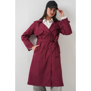 5918 Kruvaze Yaka Trençkot - Bordo