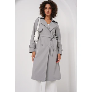 5918 Kruvaze Yaka Trençkot - Gri