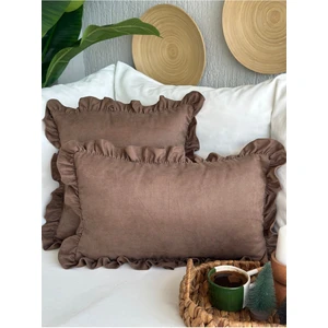 Vıntage Fırfırlı Kahverengi Kırlent Kılıfı 1 Adet