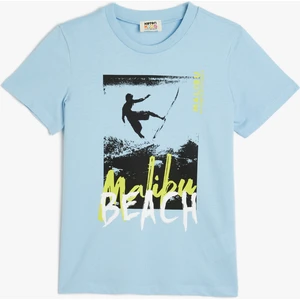 Basic Tişört Sörf Baskılı Kısa Kollu Bisiklet Yaka Pamuklu