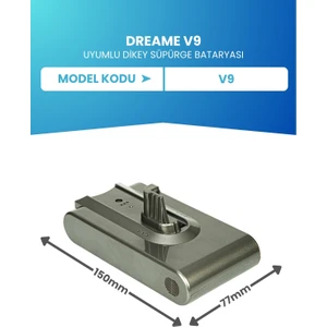 Dreame V9 Uyumlu Batarya (Orjinal Kapasite) 25.2 V 3000MAH Pil Şarjlı Dikey Süpürge Bataryası
