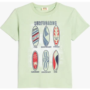 Bisiklet Yaka Sörf Baskılı Pamuklu Tişört